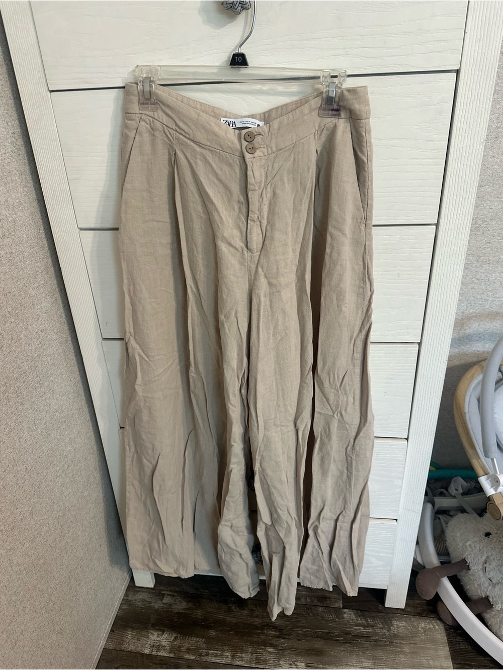 ZARA Beige Linen Wide-Leg Trousers